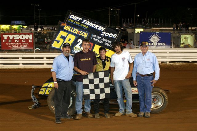 Victory Lane June 2006 at Williams Grove
The Miller Racing team plus announcer Kirk Wise and Jay Zimmerman
